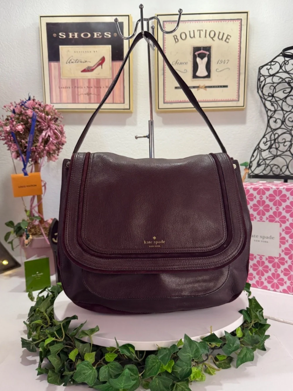 KATE SPADE RICH DARK BURGUNDY SUEDE LEATHER LARGE TASSEL BAG!